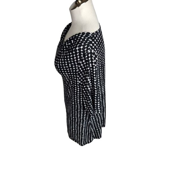 Snoskins Womens Size XL Cowl Neck Stretch Textured Shirt Black White Dot Print - Picture 6 of 8